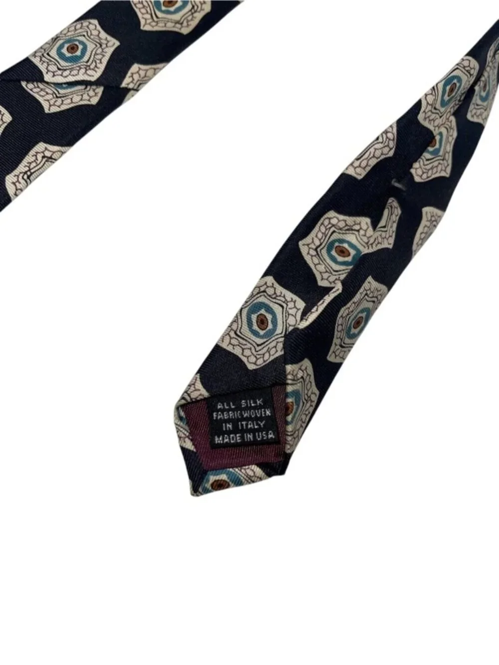 Christian Dior Monsieur Vintage Silk Tie Black Beige Teal Necktie Made in USA